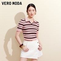移动端：VERO MODA 翻领条纹荷叶边袖 女士针织衫