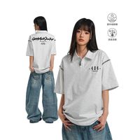 百亿补贴：404MOBGANG 404MOB明线设计感POLO衫男夏季重工刺绣防晒凉感宽松短袖T恤上衣