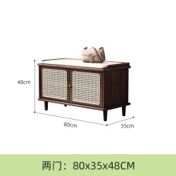 中古风实木换鞋凳家用门口复古藤编储物穿鞋凳一体入户可坐鞋柜