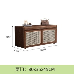 实木鞋柜坐凳一体家用门口可坐穿鞋凳入户门复古藤编储物换鞋凳