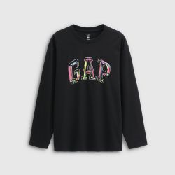Gap 男女装秋季新款logo涂鸦印花纯棉宽松长袖T恤上衣787426