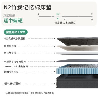 竹炭记忆支撑棉弹簧床垫家用卧室护脊硬垫抑菌透气适中