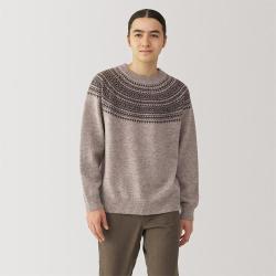 無印良品 MUJI 无印良品 男式 安第斯羊毛提花编织 圆领毛衣 秋冬男款针织衫