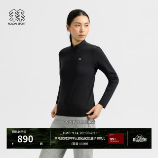 KOLON SPORT 户外休闲衣 女士徒步微拉绒半拉链长袖T恤 LKZT6WN086-BK 黑色 2XL 180/100A