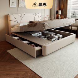 慕思 官方正品床真皮床三抽屉储物床1米8大床双人软包床