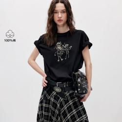 ONLY 2026秋季新款纯棉宽松慵懒落肩短袖T恤女