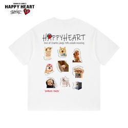 CHARLES JANG'S HAPPY HEART 短袖t恤男夏季美式纯棉宽松休闲宠物印花情侣百搭半袖