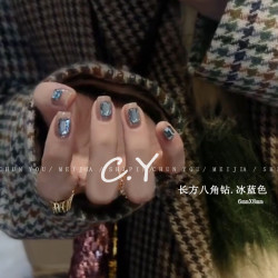 CY新品爆款春柚美甲钻浅蓝色倒边平底长八角钻饰品5.5X8mm