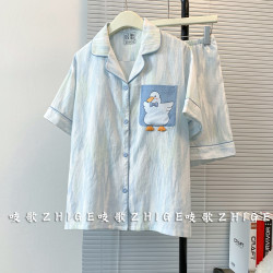 小黄鸭夏季女夏款云朵棉女士家居服套装2025新款夏天卡通大码短袖