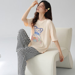 MK 5XL特大码加肥220斤胖MM睡衣女夏季纯棉时尚甜美短袖长裤240斤6XL