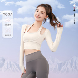 卡瓦杰 挂脖设计瑜伽服假两件显瘦上衣防震无缝速干外穿健身衣