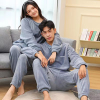 冬季男女情侣大码暖暖睡衣套装珊瑚绒家居服加绒保暖两件套可外穿