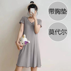 带胸垫睡裙女莫代尔棉夏季薄款新款大码胖MM200斤女款睡衣家居服