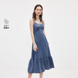 ONLY 2026秋季新款荷叶挂脖吊带长款裙子牛仔连衣裙女