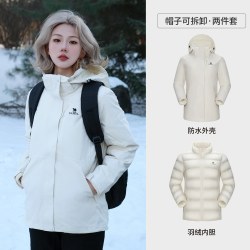 骆驼 户外三合一冲锋衣男女防水外套白色羽绒服内胆登山服