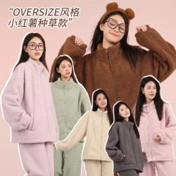外穿软糯云朵绒熊猫绒加绒加加厚立领保暖休闲宽松家居服睡衣套装
