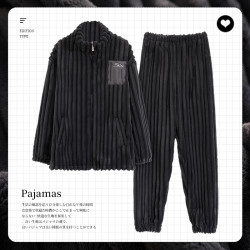 男士睡衣秋冬250斤特大码法兰绒保暖珊瑚绒家居服套装200斤拉链款