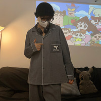 高级感格子熊猫男士睡衣男春秋款长袖长裤青少年可外穿家居服套装