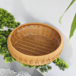 Q32中式水果篮家用圆形纯手工编织露营户外置物镂空晒筐