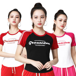 202夏季新款广场舞上衣圆领短袖杨丽萍跳操舞蹈服棉健身运动t恤女
