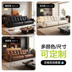 狄普 天鹅真皮沙发中古客厅简约小户型2026年新款头层牛皮黑色沙发