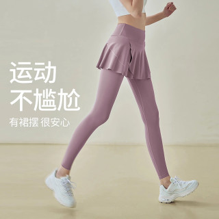假两件瑜伽裙裤女高腰提臀速干训练跑步舞蹈健身裤透气口袋运动裤