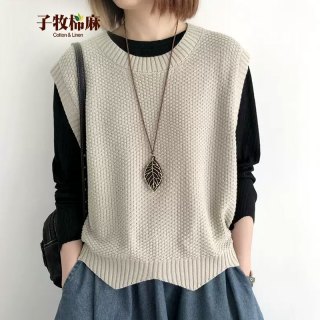 子牧棉麻 女士针织背心坎肩外搭马甲