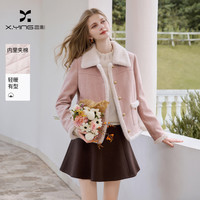 香影 咖色翻领灯芯绒外套女2026冬季新款毛绒复古夹棉廓形夹克上衣 粉色