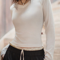 马登 V领显锁骨长袖 棉弹打底修身 女款 珍珠白