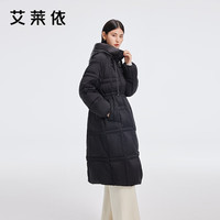 艾莱依 冬季双线格连帽加厚大衣长款羽绒服