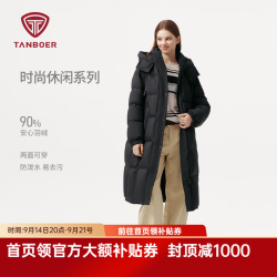 坦博尔 冬季羽绒服女中长款加厚保暖防风外套TB5530882A 黑色 XS