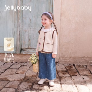 jellybaby 女童法式满印阔腿牛仔裤