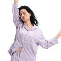 松山棉店 棉柔开衫长袖家居服套装 女士丁香紫 XL