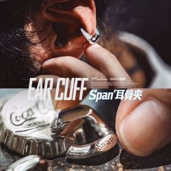 马登福叔 马登工装美式无耳洞耳骨夹不锈钢银色独特小众轻奢高级感耳饰品男 银色左耳