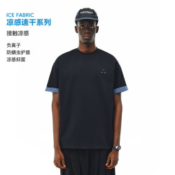 FPA 凉感复古半袖t恤男潮流美式运动简约宽松格子拼接黑色圆领短袖 黑色 S