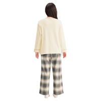 红豆 轻磨毛格纹长袖家居服套装 奶油白 S