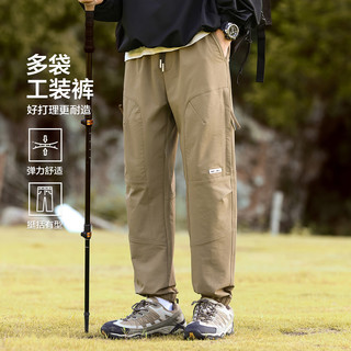 布衣传说 大口袋松紧腰 卡其色 31码 男士休闲裤