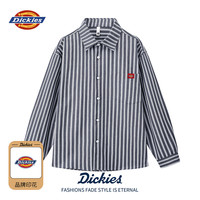 Dickies 衬衫男春秋季透气条纹复古翻领衫日常百搭舒适简约休闲长袖上衣 蓝条 L