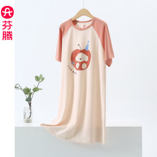 芬腾 可爱风卡通印花睡裙 女士夏季短袖纯棉宽松家居服睡衣