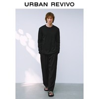 URBAN REVIVO UMM460017 肌理感圆领长袖T恤 黑色 S