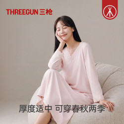 三枪 女款睡衣V领长裙家居服连衣裙 柔软亲肤蕾丝花边