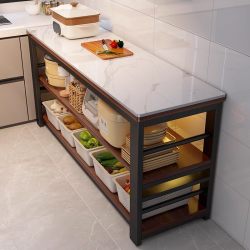 厨房岩板切菜桌操作台落地家用备餐工作台置物架微波炉烤箱收纳架