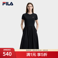 FILA 官方女子连衣裙2026夏季新款简约通勤休闲拼接短袖裙子 正黑色-BK XL 175/92A/XL