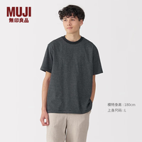 無印良品 MUJI 男式 天竺织 圆领短袖T恤 男士打底衫男款 25年夏季 黑色条纹 L (175/100A)