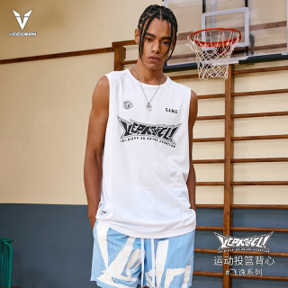 VEIDOORN 背心飞逸投篮服男美式夏季篮球训练运动跑步无袖圆领坎肩V 极地白 M