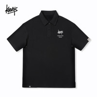 KERWATS 可维斯品牌大码男女情侣无性别字母胸花青年休闲复古polo衫短袖 黑色 L