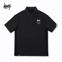 KERWATS 可维斯品牌大码男女情侣无性别字母胸花青年休闲复古polo衫短袖 黑色 L