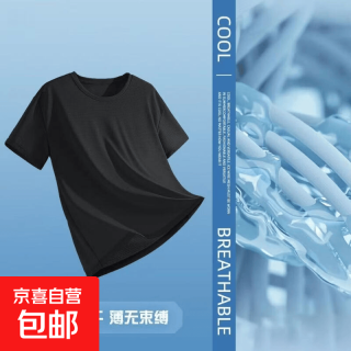 速干运动透气短袖男圆领网眼纯色冰丝t恤男CJDP 短袖黑色 3XL
