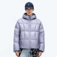 90白鹅绒连帽羽绒服轻户外冬季抗寒保暖自发热机能面包服 风暴灰 高光格纹 M