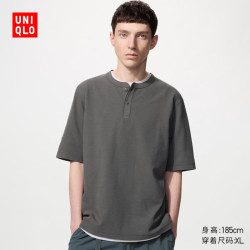 优衣库 快干华夫格亨利领T恤/短袖男装女装483924 475361 483924/08深灰色 L
